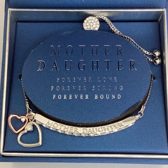 BRILLIANCE NEW IN BOX SLIDER BRACELET MOTHER DAUGHTER TWO TONED GENUINE CRYSTAL - Picture 4 of 7